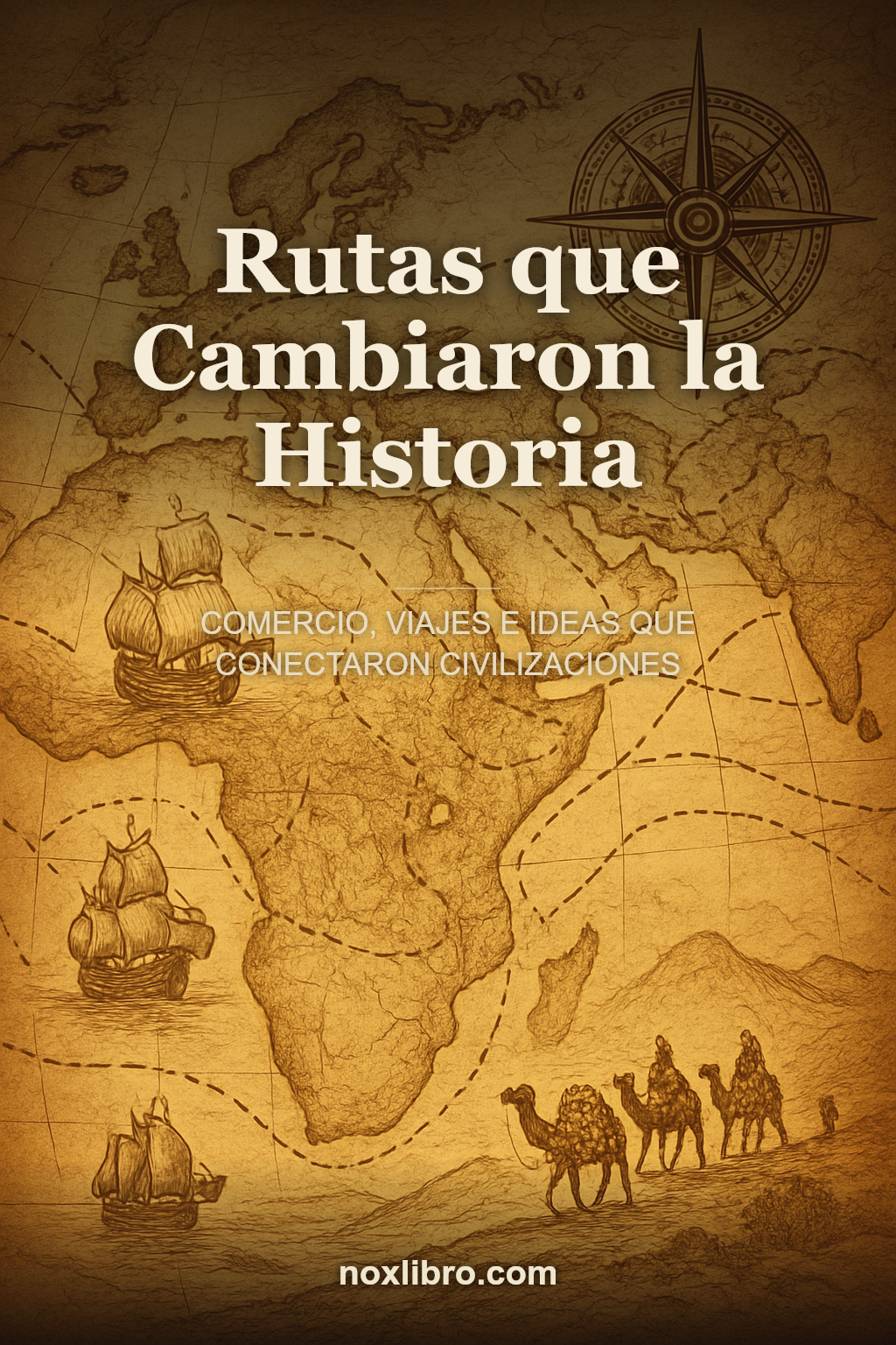 Portada de Rutas que Cambiaron la Historia: Comercio, Viajes e Ideas que Conectaron Civilizaciones — generada con IA